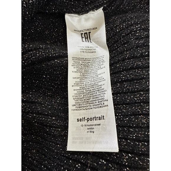 New Self-Portrait Lurex Black with red & white weave Sweater Midi Dress Size 12 - Picture 6 of 9